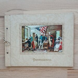 Vintage Photo Album Cover Front Back Empty Patriotic Scene Embossed Frame